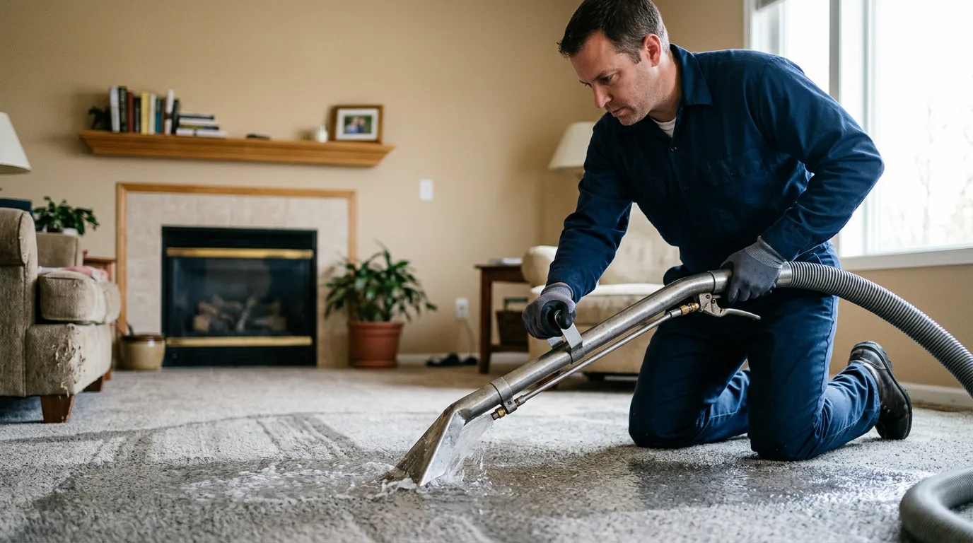 Water damage restoration technician working near Wells, VT